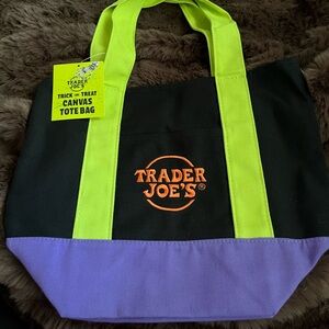 Trader Joe's Black and Purple Canvas Tote Bag